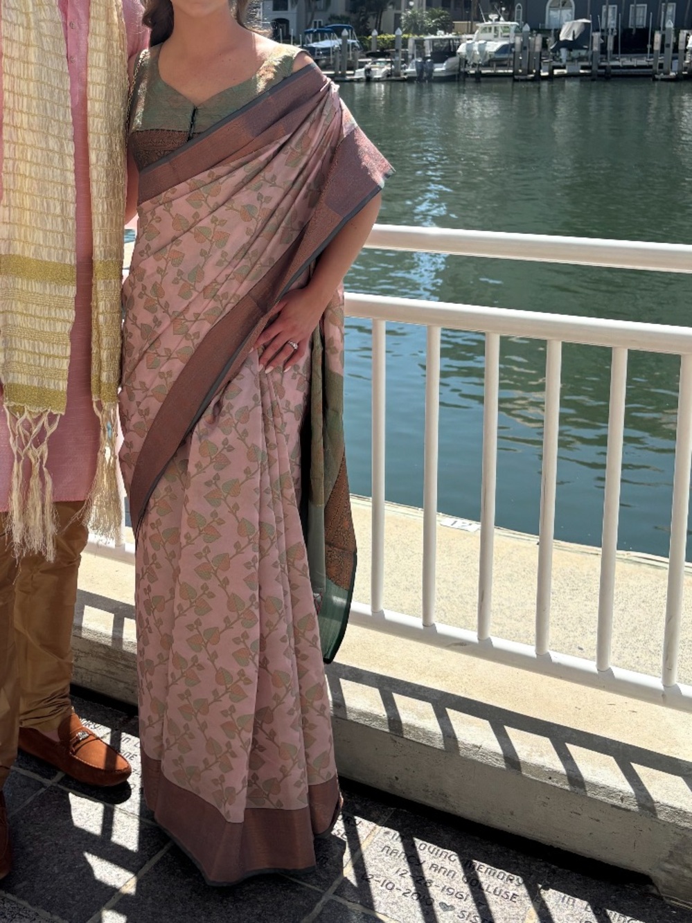 Pink and Green Floral Silk Saree with Contrast Border